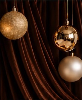 Chocolate velvet backdrop with gold ornaments
